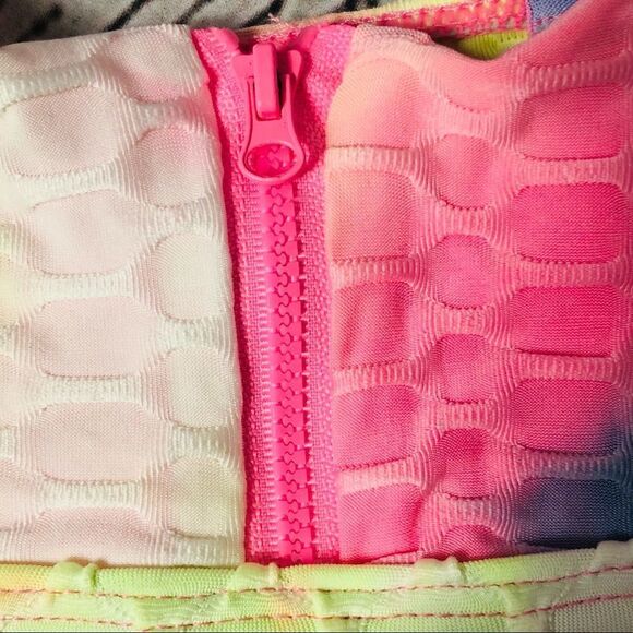 TiniBikini Pastel Tie Dye Strappy Zipper Two-Piece Swimsuit High Waist XS - Picture 3 of 9